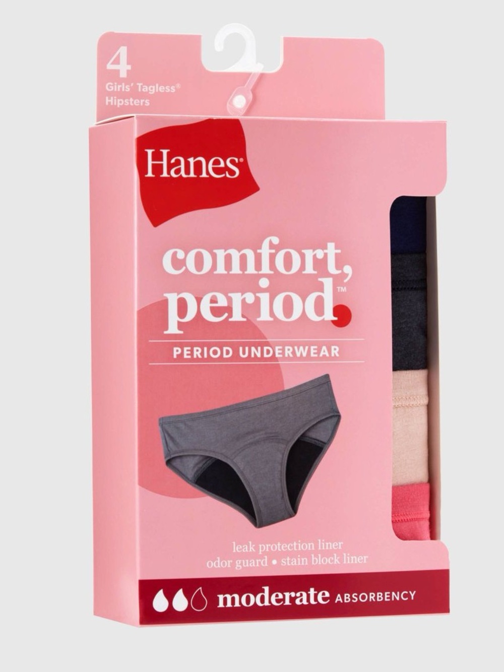 ⭐⭐NIB Hanes Girls' 4pk Hipster Period Underwear Moderate Protection - Size 12⭐⭐